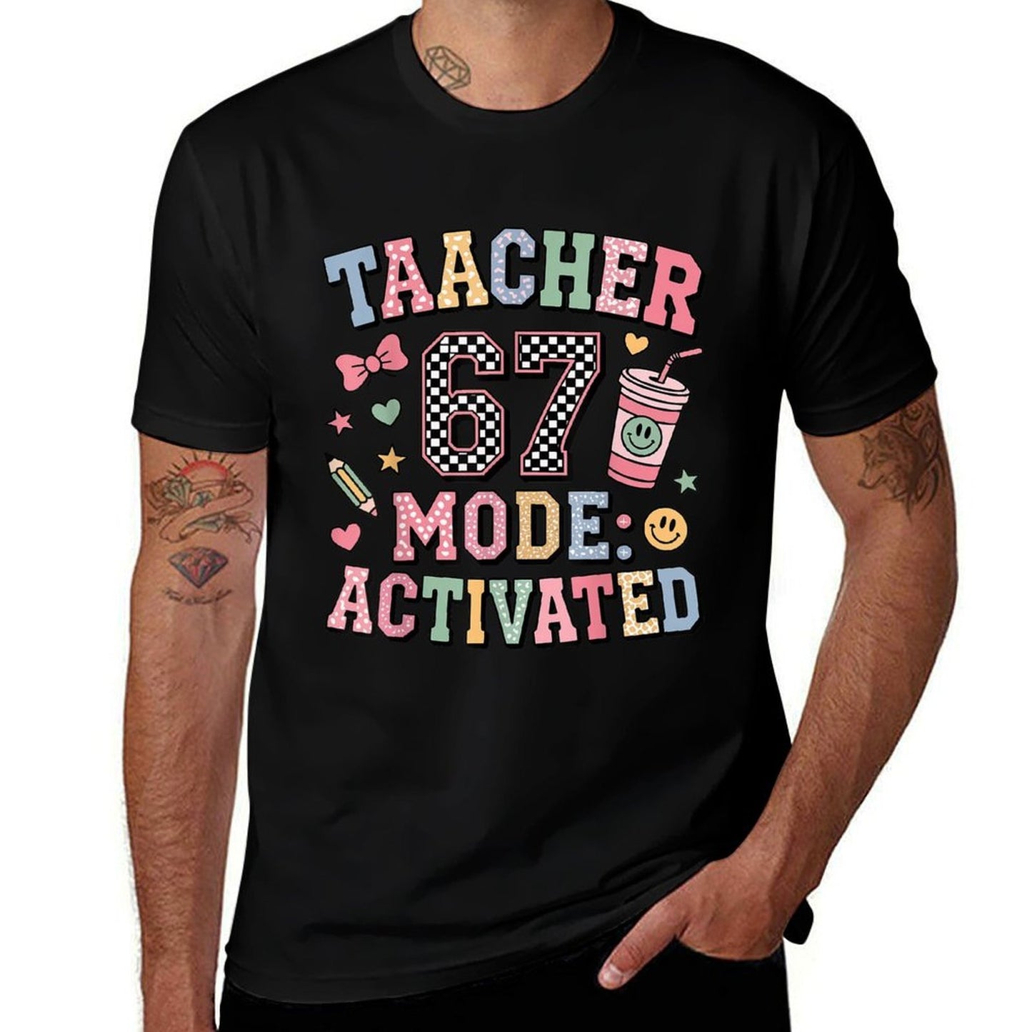 Funny Teacher 67 Mode Activated Educator Humor Design  Relaxed-fit T-Shirt