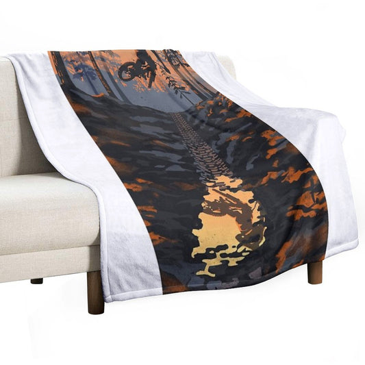 Retro Styled Mountain Biking Dirt Jumper Sunset Throw Blanket