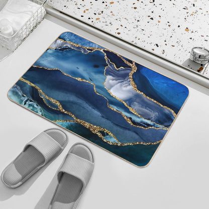 Faux Classic Blue Malachite Marble Bath Mat
