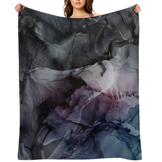 Moody Dark Chaos Inks Abstract Throw Blanket