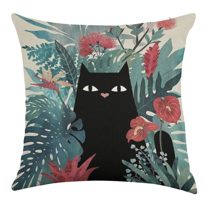 Popoki Linen Throw Pillow Cover