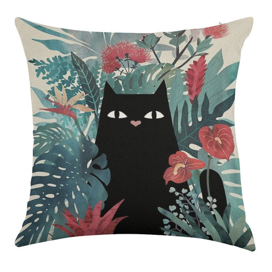 Popoki Linen Throw Pillow Cover