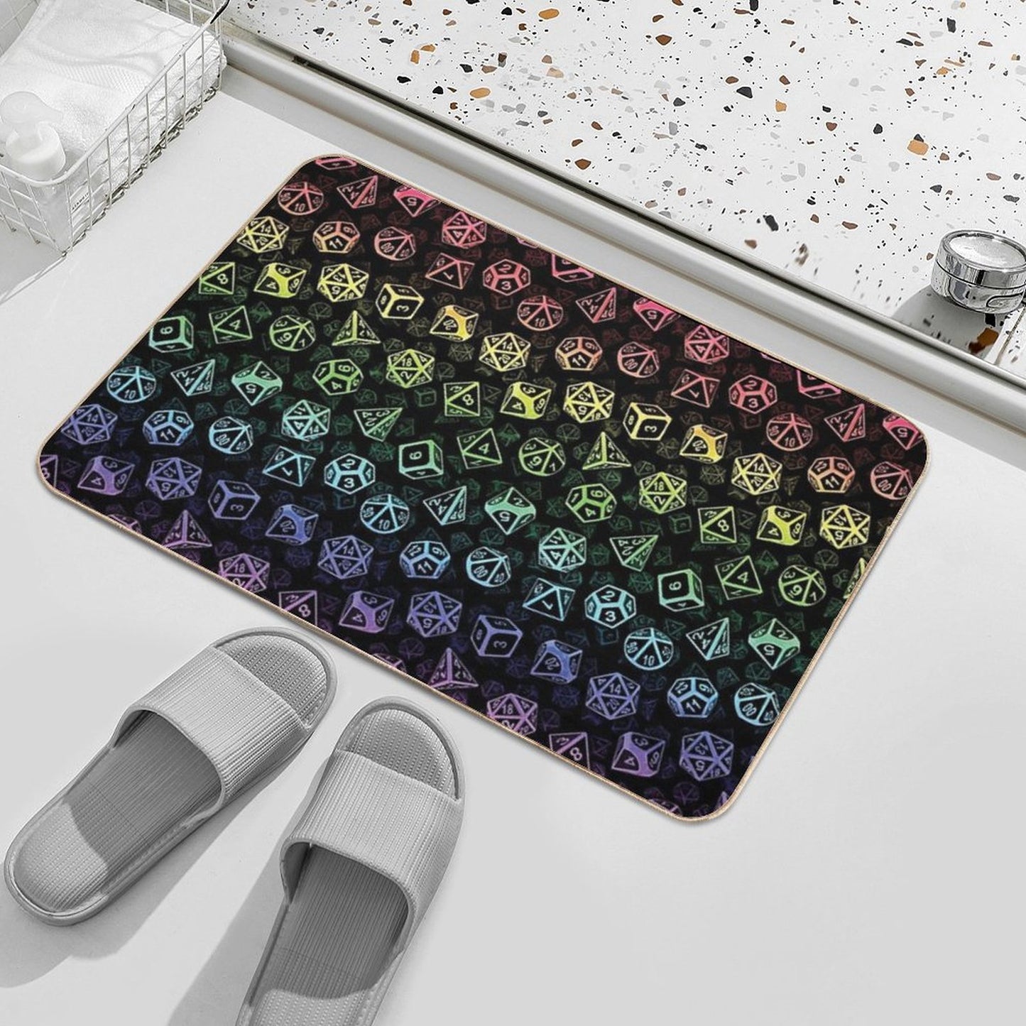 D20 Dice Set Pattern (Rainbow) Bath Mat