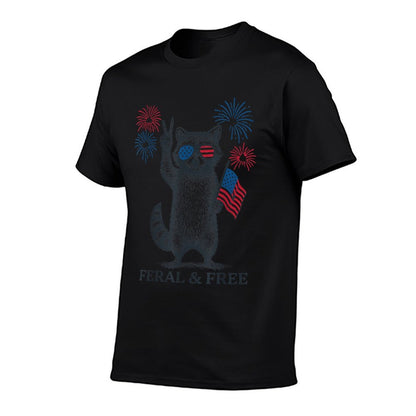 Feral And Free Funny Raccoon Feral But Free 4th Of July  Summer-ready Fabric T-Shirt