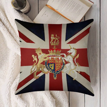 Union Jack with Windsor Insignia Linen Throw Pillow Cover