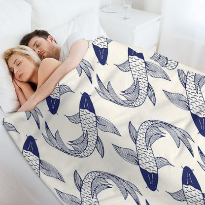 Japanese Koi Fish Pattern Throw Blanket