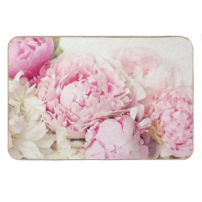 Peonies on White Bath Mat