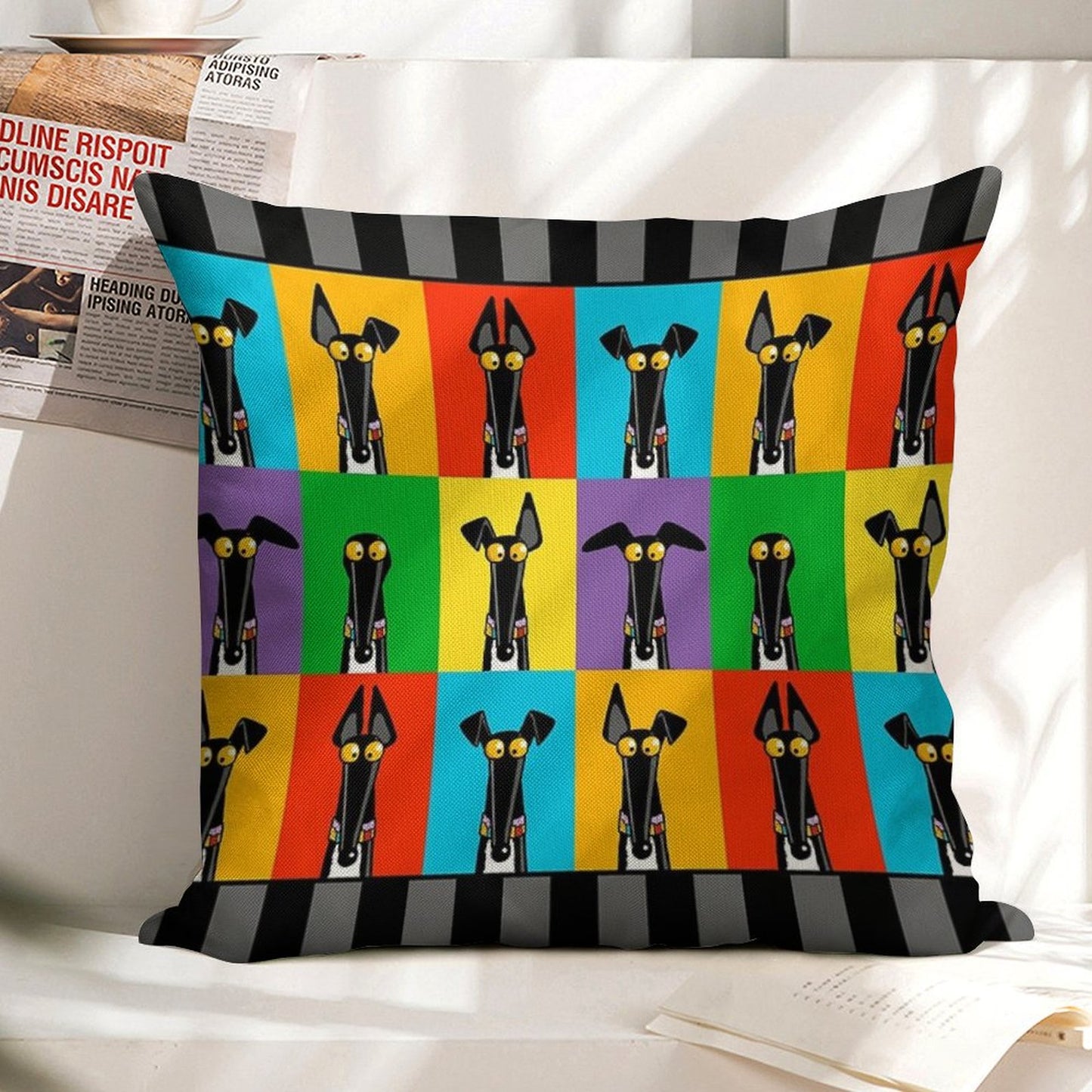 Greyhound Semaphore with Border Linen Throw Pillow Cover