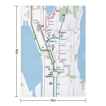 Seattle City Rail Map Square Throw Blanket