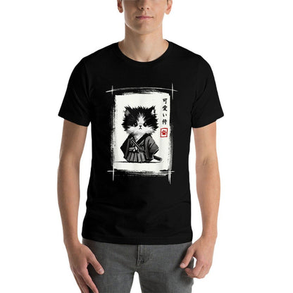 Samurai Cat Japanese Art Sumi-e Novelty Kawaii Funny Cat  Durable T-Shirt
