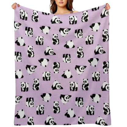 Cute Pandas on Purple Throw Blanket