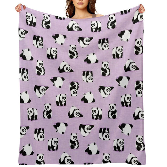 Cute Pandas on Purple Throw Blanket