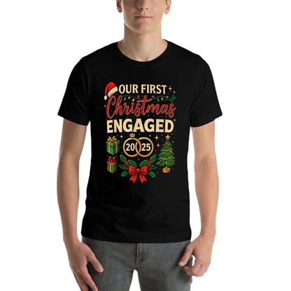 Our First Christmas As Engaged 2025, Matching Xmas  Wrinkle-resistant T-Shirt