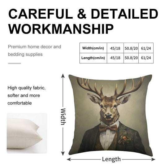 Dapper Deer Portrait Art Linen Throw Pillow Cover
