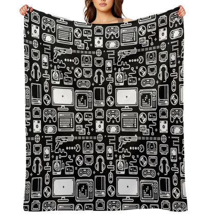 Retro Gamer Video Game Consoles, PC's, Controllers, Joysticks And Gamepads Throw Blanket