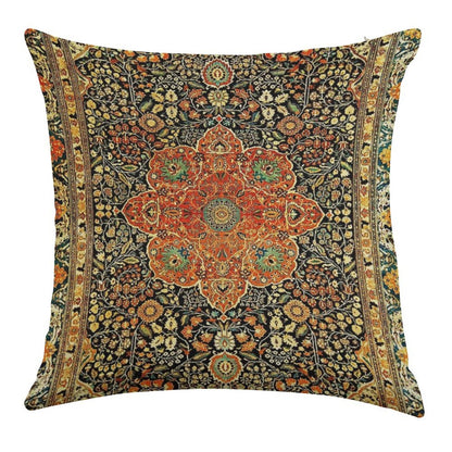Antique Persian Mohtashem Kashan Rug Print Linen Throw Pillow Cover
