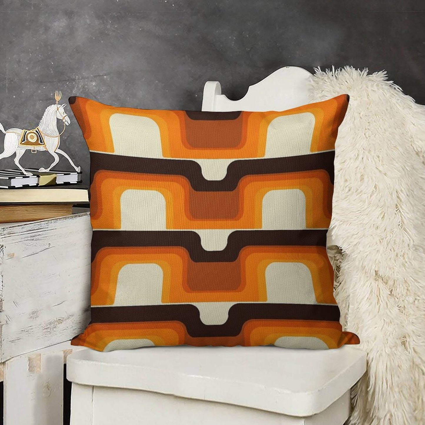 Mid-Century Modern Meets 1970s Orange Linen Throw Pillow Cover