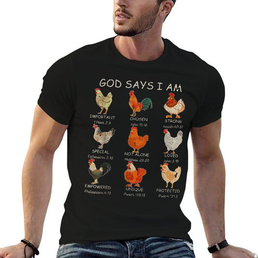Vintage God Says I Am Bible Verse Christian Farm Chickens Re T-Shirt