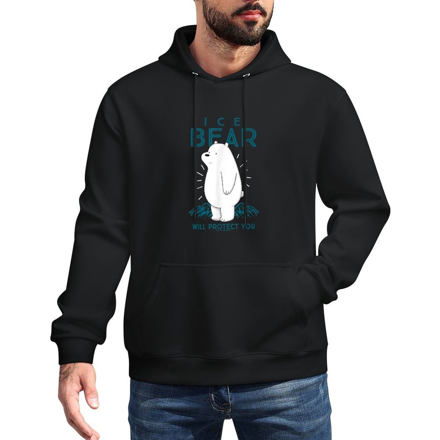 CN We Bare Bears Ice Bear Will Protect You Graphic Breathable Fabric Hoodie