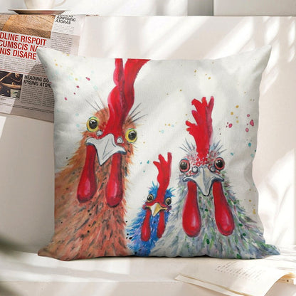 Chicken Ladies, Hen, Chicken, Rooster, Bird Linen Throw Pillow Cover