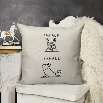 Inhale Exhale Frenchie Linen Throw Pillow Cover