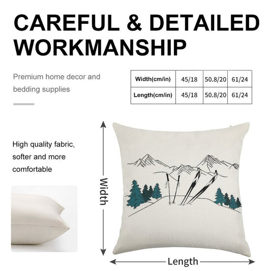 Ski You Later Winter Sports Scene Linen Throw Pillow Cover