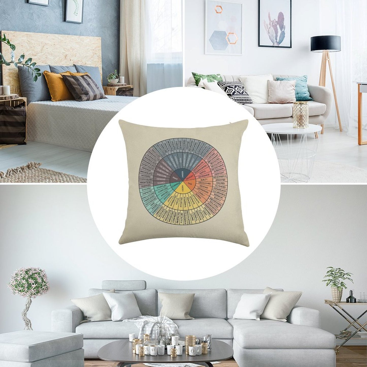 Wheel Of Emotions Linen Throw Pillow Cover