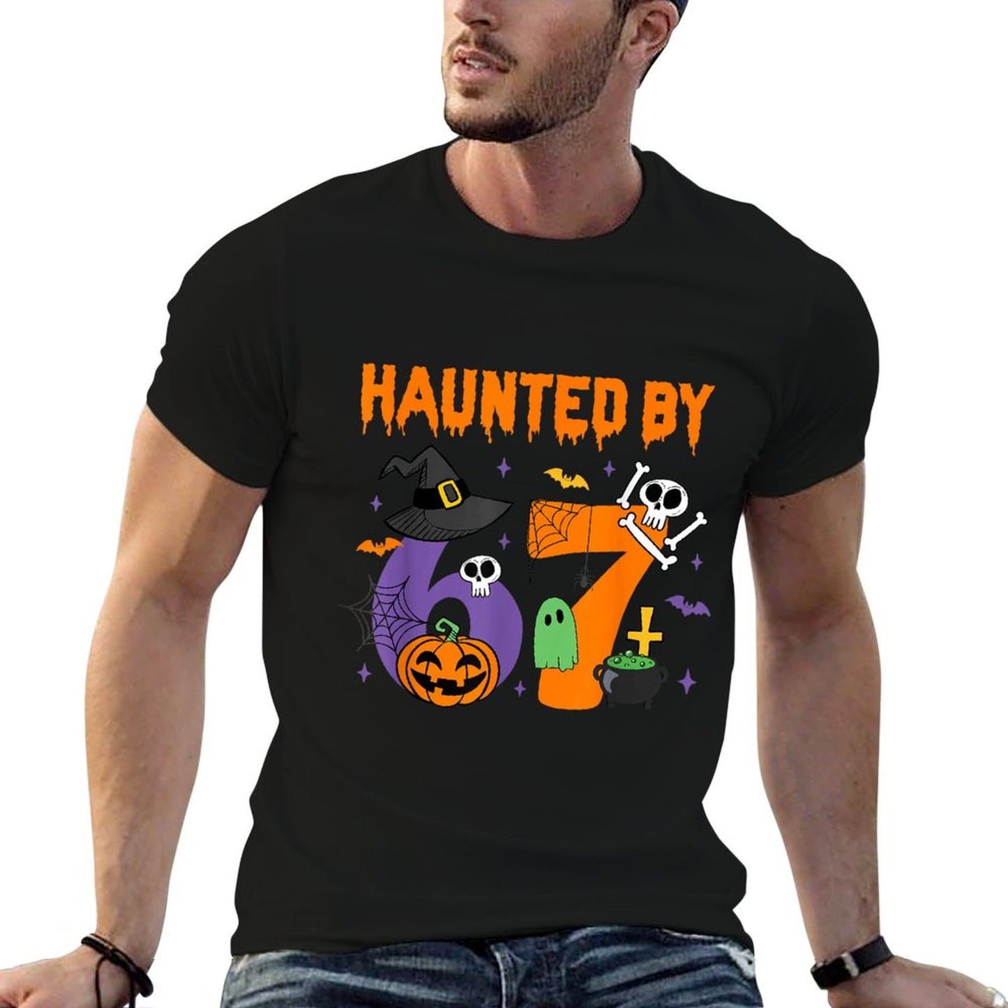 Haunted by 67 – Funny Six Seven Meme 6 7 Halloween Costume  Tagless Design T-Shirt