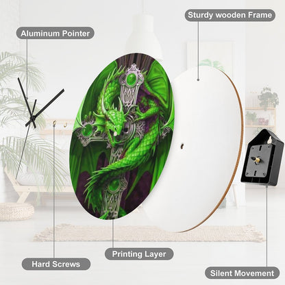 Awesome Neon Green Dragon With Celtic Cross Wall Clock