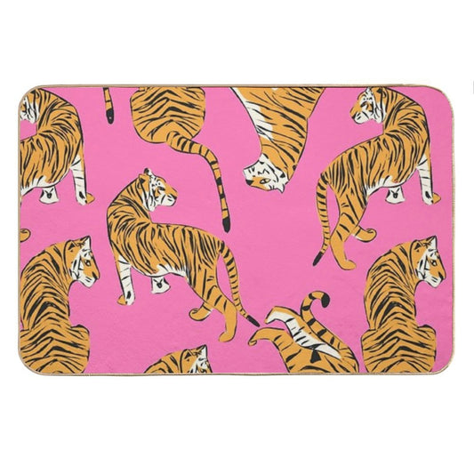 Pink Tiger Repeating Print- Preppy Modern Contemporary Bath Mat