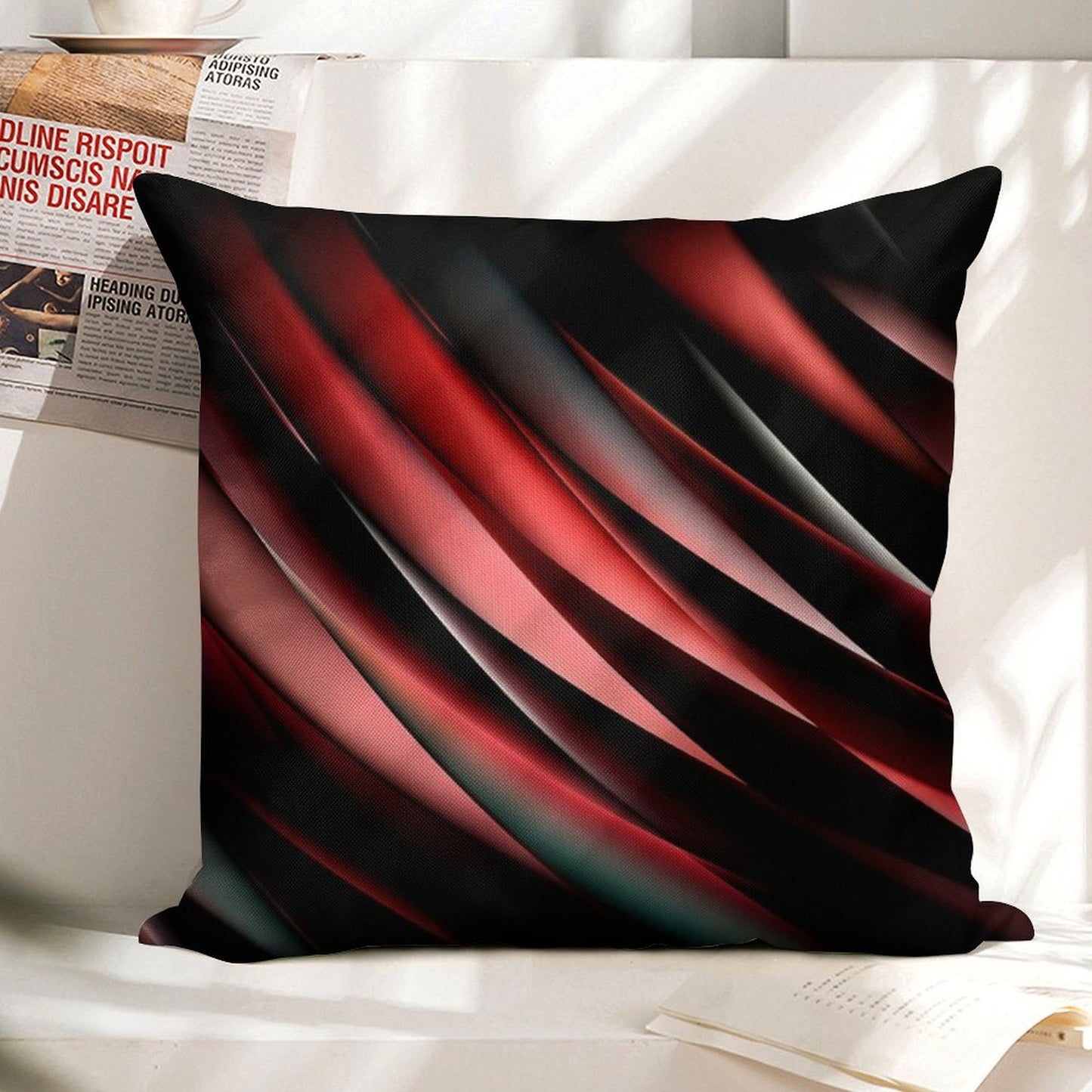 Decorative Red And Black Linen Throw Pillow Cover