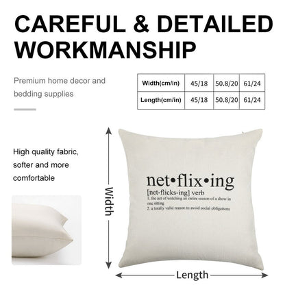 Netflixing Definition Linen Throw Pillow Cover