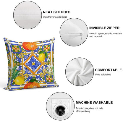 Summer ,Sicilian Tiles ,citrus,oranges,majolica,lemons ,Mediterranean Soft Gift Ready Throw Pillow