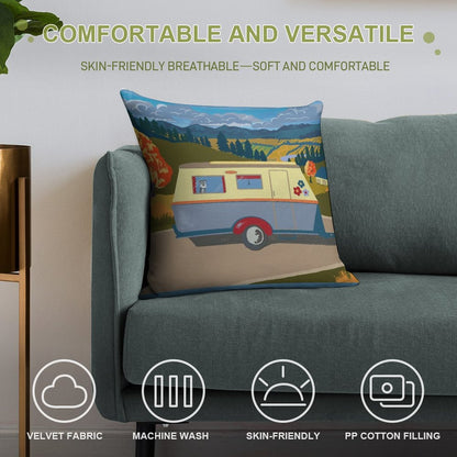 Vintage Caravan on Tour (with A Schnauzer!) Soft Multiple Sizes Throw Pillow