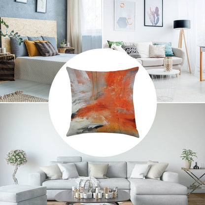 Red Orange Abstract Print Linen Throw Pillow Cover
