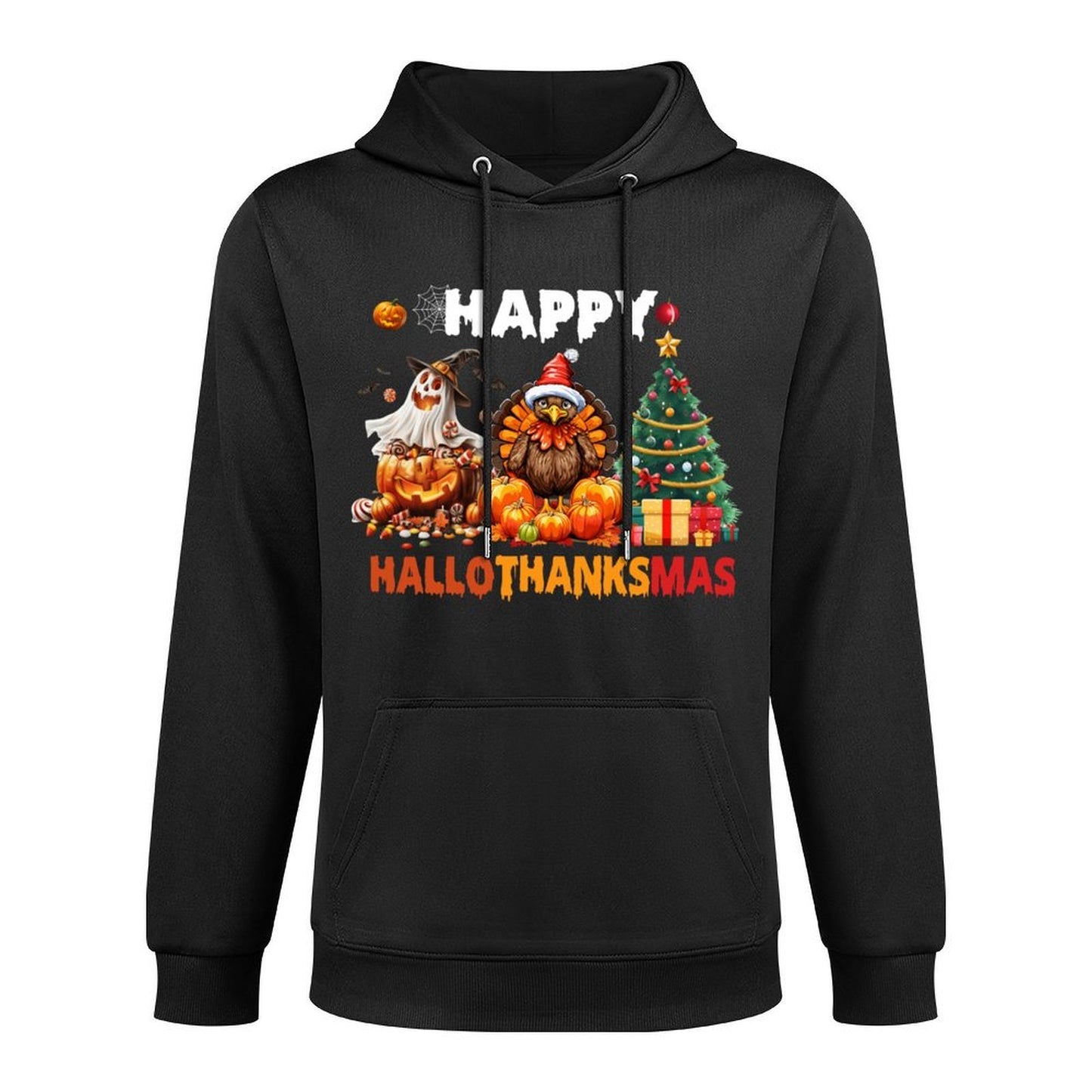 Retro Halloween Thanksgiving Christmas Happy HalloThanksMas Layering Staple Hoodie
