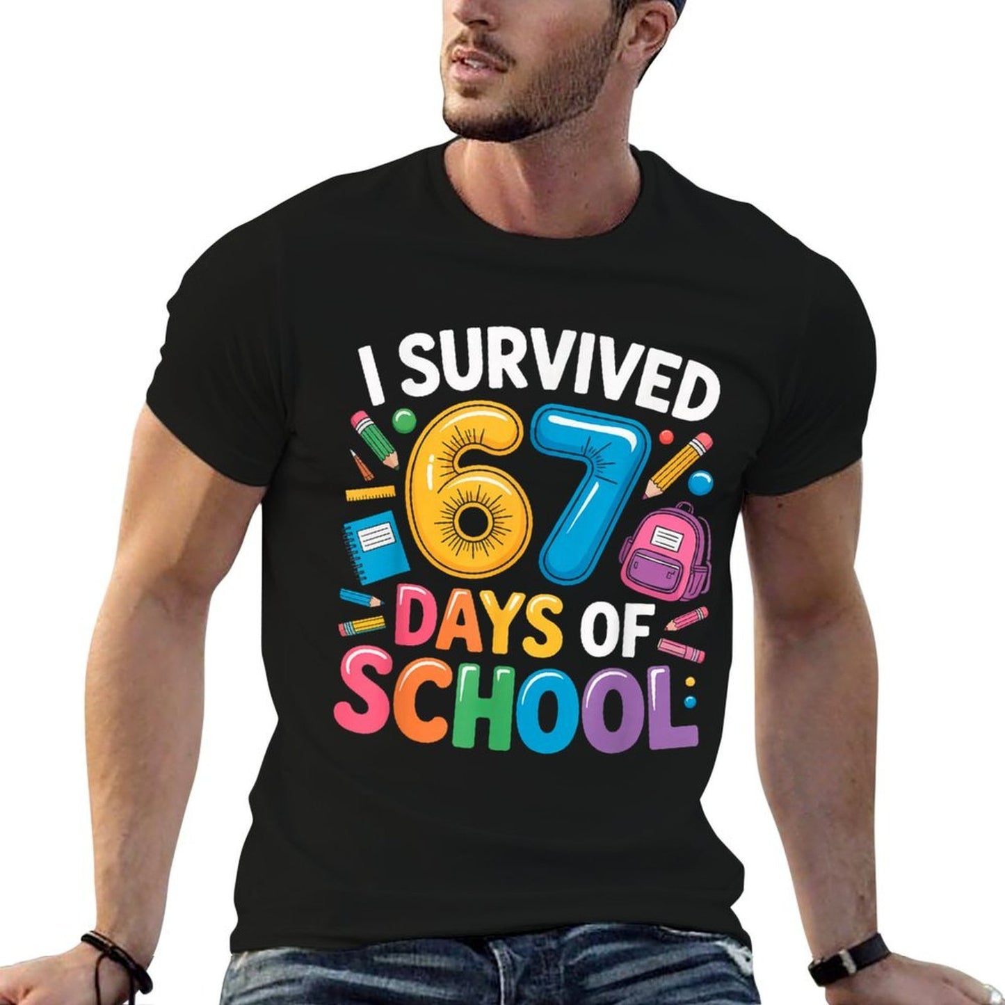 I Survived 67 Days of School Funny 67 Teachers Students Meme  Cotton T-Shirt