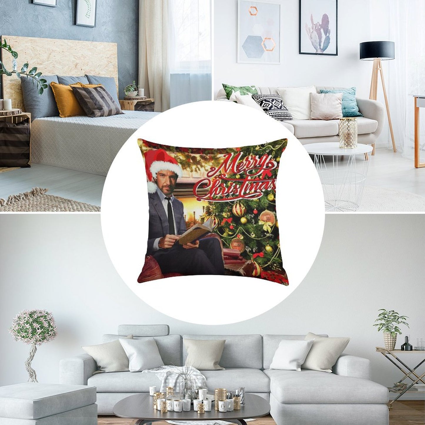 Die Hard Hans Gruber Merry Christmas Linen Throw Pillow Cover