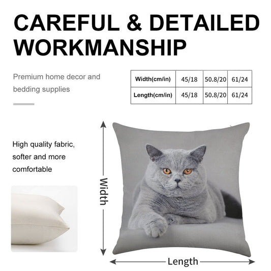 British Shorthair Cat Portrait Linen Throw Pillow Cover