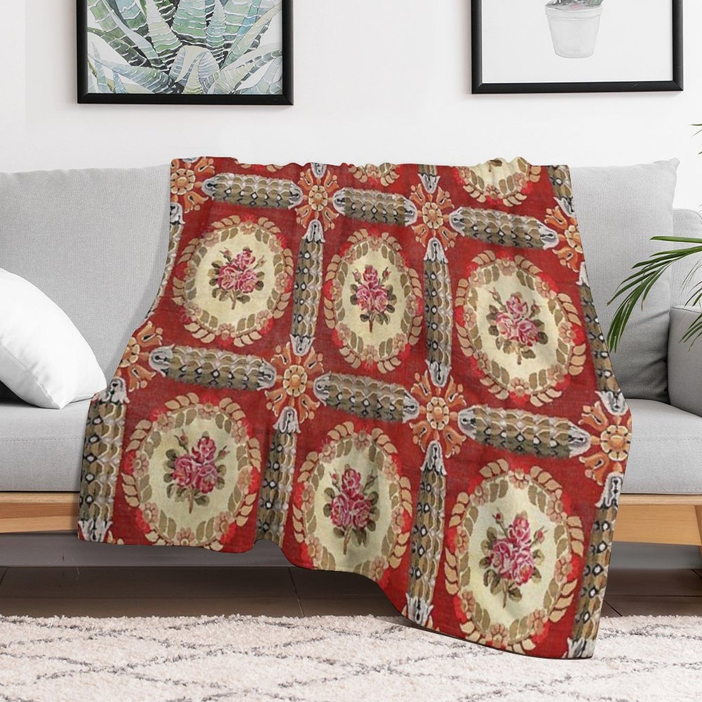 Aubusson 19th Century French Rug Print Throw Blanket