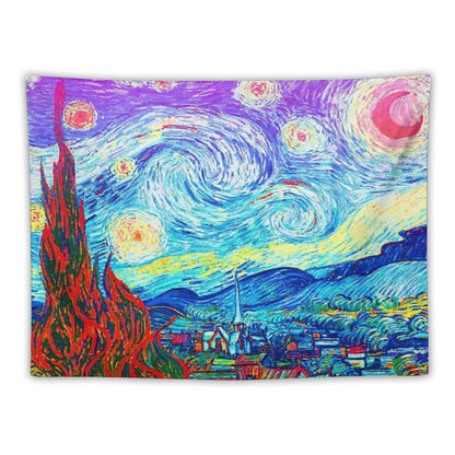 Psychedelic Colorful Starry Night Abstract Van Gogh Tapestry