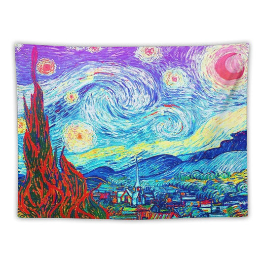 Psychedelic Colorful Starry Night Abstract Van Gogh Tapestry
