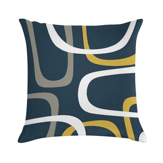 Midcentury Modern Loops Retro Pattern in Light Mustard, Grey, White, And Navy Blue Soft Anti-Pilling Throw Pillow