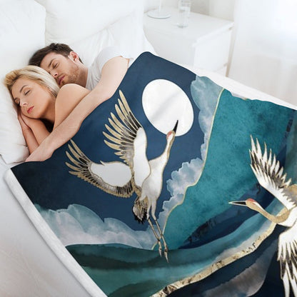 Midnight Cranes Throw Blanket