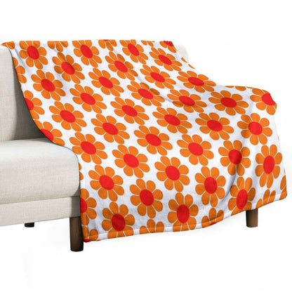 Orange Red Hippie Flower Daisy Throw Blanket
