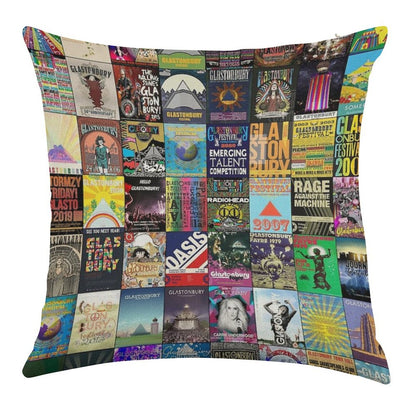 Glastonbury Festival Linen Throw Pillow Cover