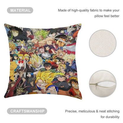 All Anime Characters Linen Throw Pillow Cover