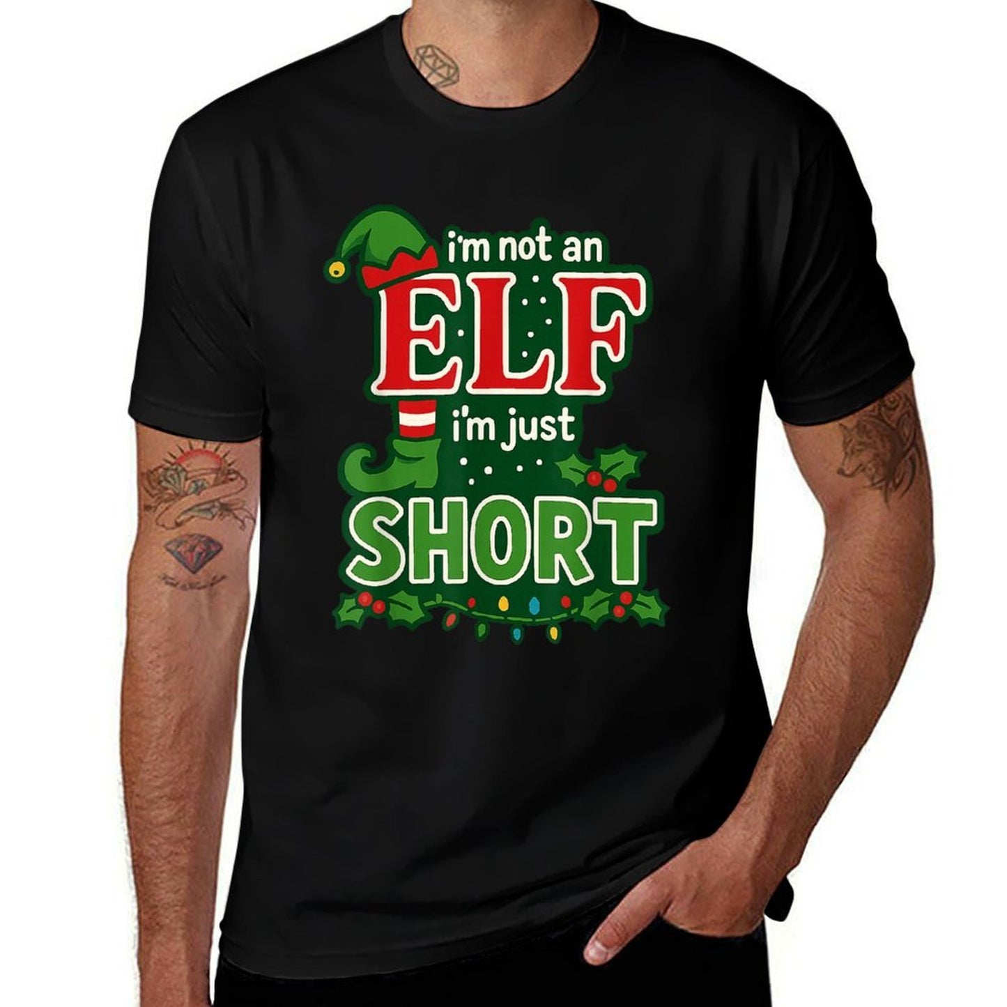 Im Not An Elf Im Just Short Merry Christmas Elf Xmas Funny  Ribbed Collar T-Shirt