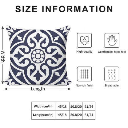 Hamptons Blue And White Moroccan Talavera Tile Soft Short Plush Fabric Throw Pillow