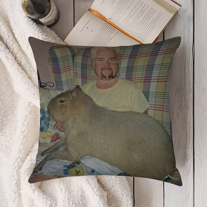 Guy Fieri with Capybara Linen Throw Pillow Cover